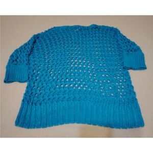 Chicos Turquoise Blue Crochet Knit Sweater Top Size 1 3/4 Sleeve KK
